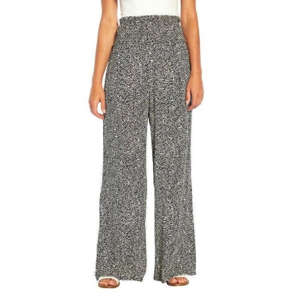 Three Dots Ladies' Pull On Pant Elastic Waist Wide Leg Size M Lagenlook B8